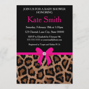 Invitation Baby shower branché de Bow Pink Hot et Black Leopa