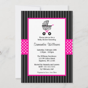 Invitation Baby shower branché de transport Zebra Hot Pink