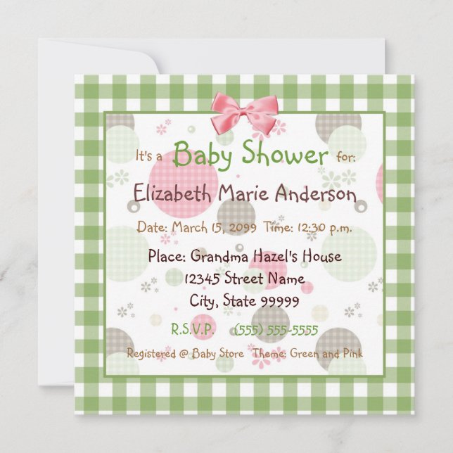 Invitation Baby shower branché pour les En vichy et les Pois (Devant)