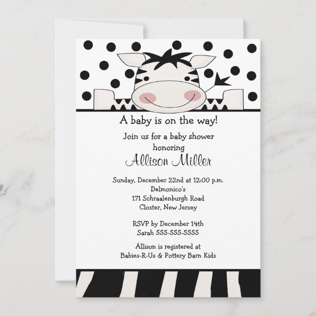 Invitation Baby shower branché Zebra (Devant)