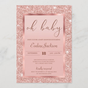 Invitation Baby shower brillant parties scintillant or rose d