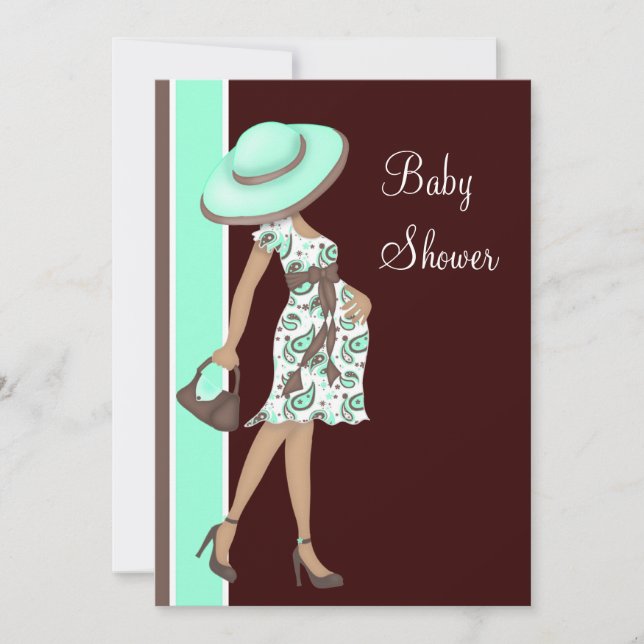 Invitation Baby shower Brown au chocolat vert à la menthe (Devant)