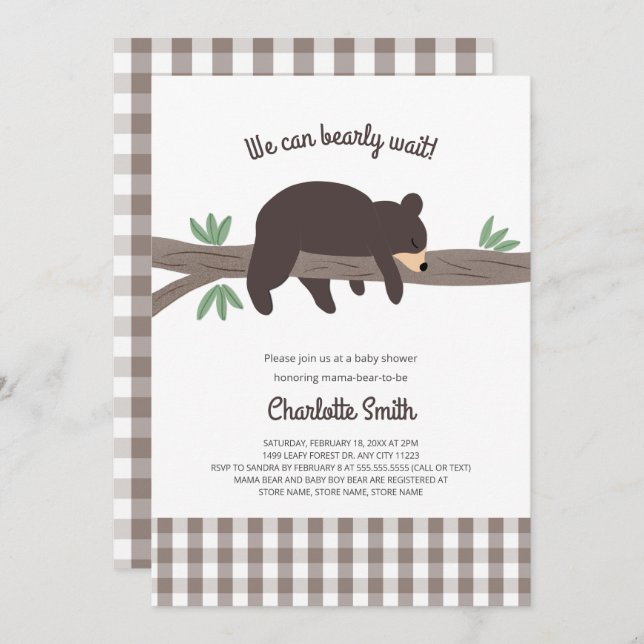 Invitation Baby shower Brown Bear Cub (Devant / Derrière)