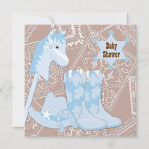 Invitation Baby shower Brown Blue Cowboy Boots Cowboy