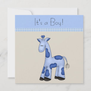 Invitation Baby shower Brown Blue Giraffe