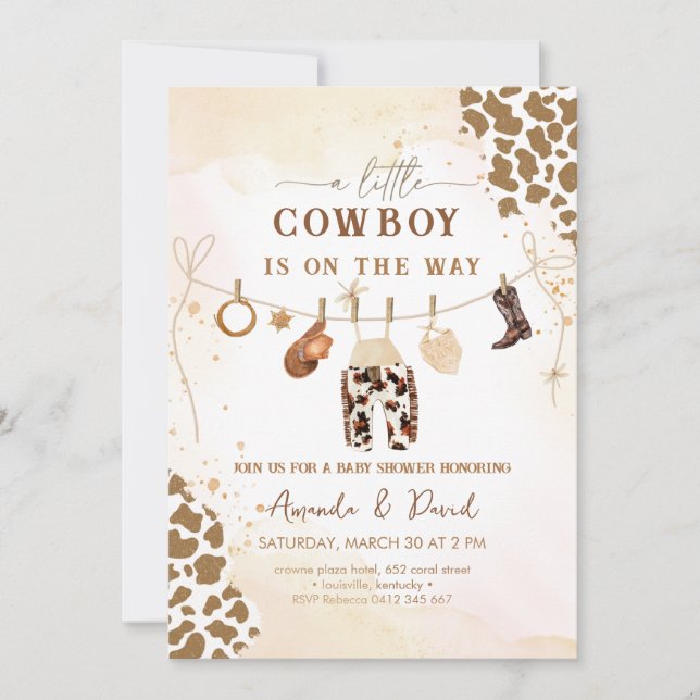 Invitation Baby shower Brown de Cowboy (Devant)
