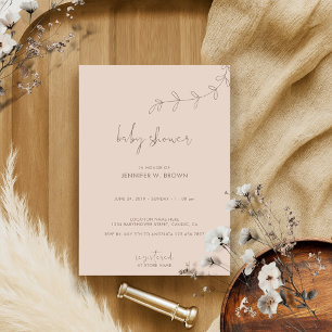 Invitation Baby shower Brown minimal de fleurs