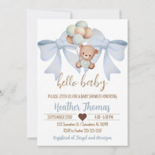 Invitation Baby shower Brown Ours Et Bow