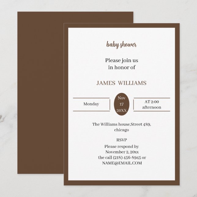 Invitation Baby shower Brown personnalisé (Devant / Derrière)