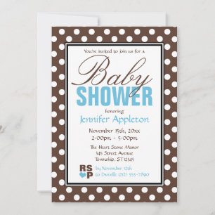 Invitation Baby shower Brown Polka Dot Blue Chevron