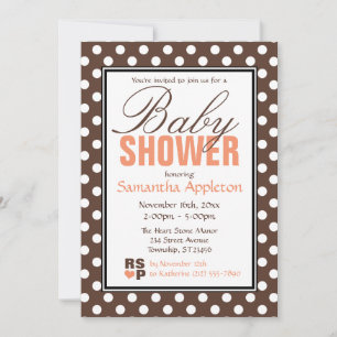 Invitation Baby shower Brown Polka Dot Orange Chevron