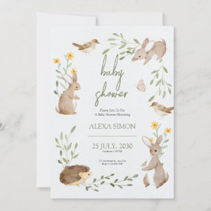 Invitation Baby shower Brown vert illustré