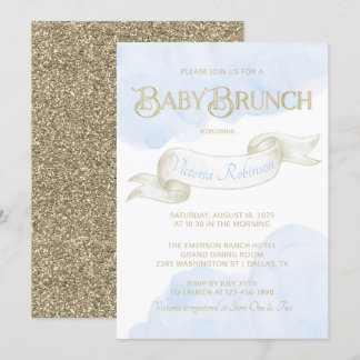 Invitation Baby Shower Brunch Baby Blue Gold Boy