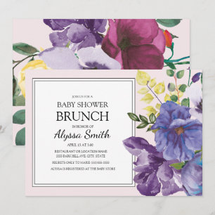 Invitation Baby Shower Brunch Fleurs Jaune Rose Violet