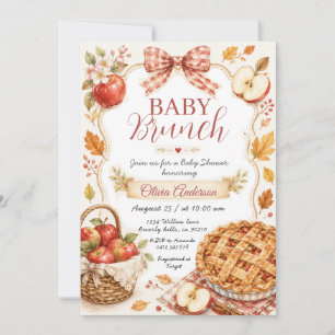 Invitation Baby Shower Brunch Red Bow Apple Cutie Pie