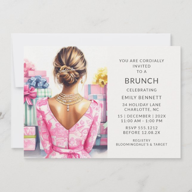 Invitation Baby Shower Bruncheuse Robe de Mariée Toile Rose (Devant)