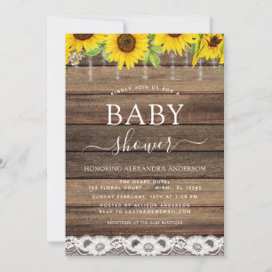 Invitation Baby shower Budget Rustique Tournesol Ferme