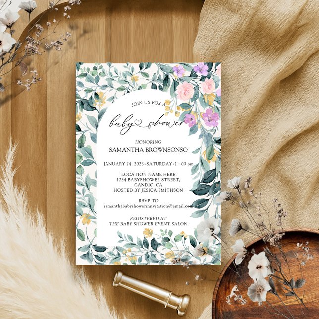 Invitation Baby shower budgétaire vert floral (Créateur téléchargé)