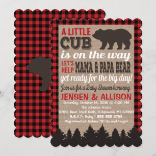 Invitation Baby shower Buffalo Plaid Cub