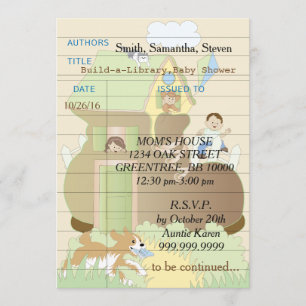 Invitation baby shower "Build-a-Library" Bleu