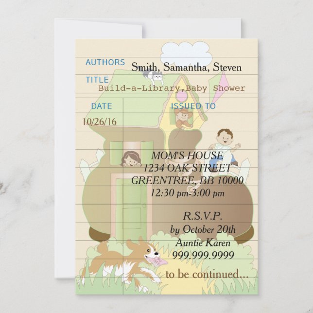 Invitation baby shower "Build-a-Library" rose (Devant)