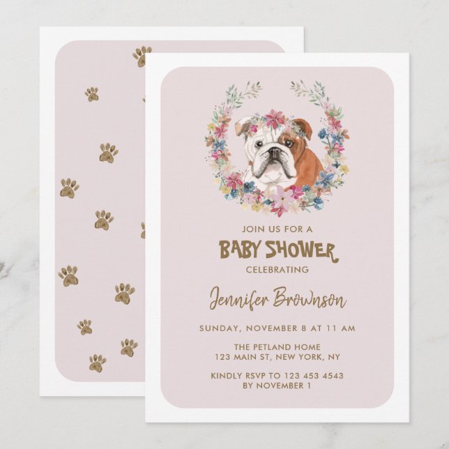 Invitation Baby shower Bulldog (Devant / Derrière)