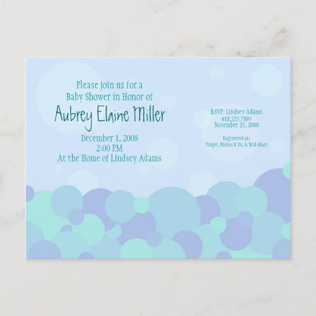 Invitation Baby shower bulles (Devant)