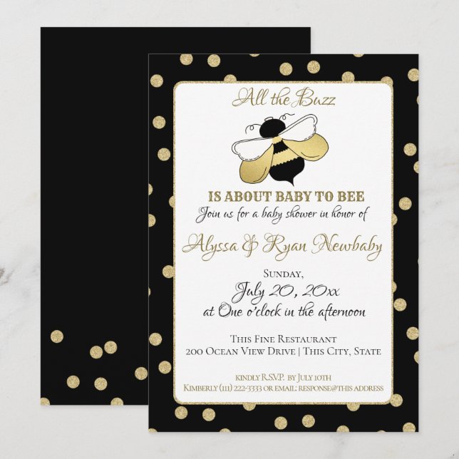 Invitation Baby shower Bumble Bee Buzz (Devant / Derrière)