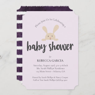Invitation Baby shower Bunny Genre Neutre Violet Violet