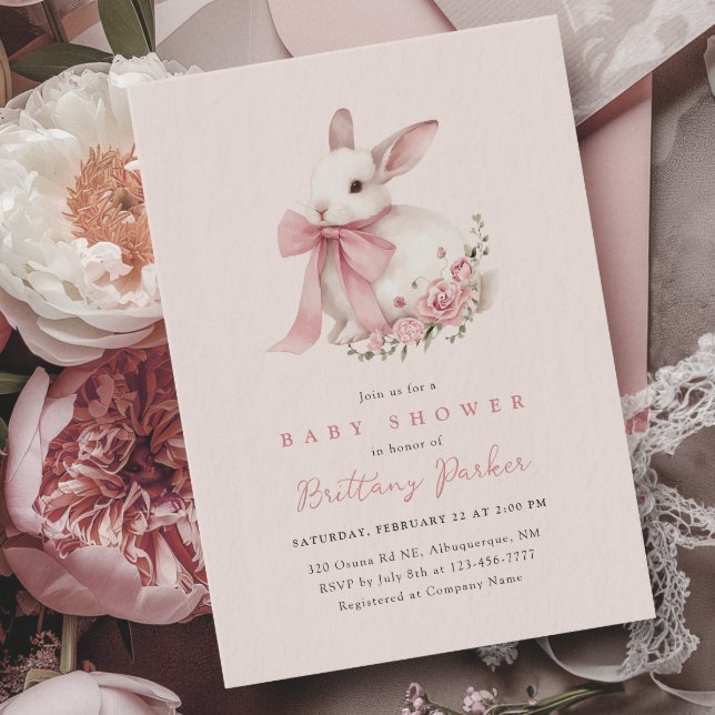 Invitation Baby shower Bunny Pink Bow (Créateur téléchargé)