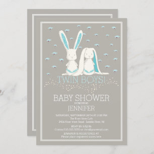 Invitation Baby shower Bunny pour les garçons TWIN Spring uni