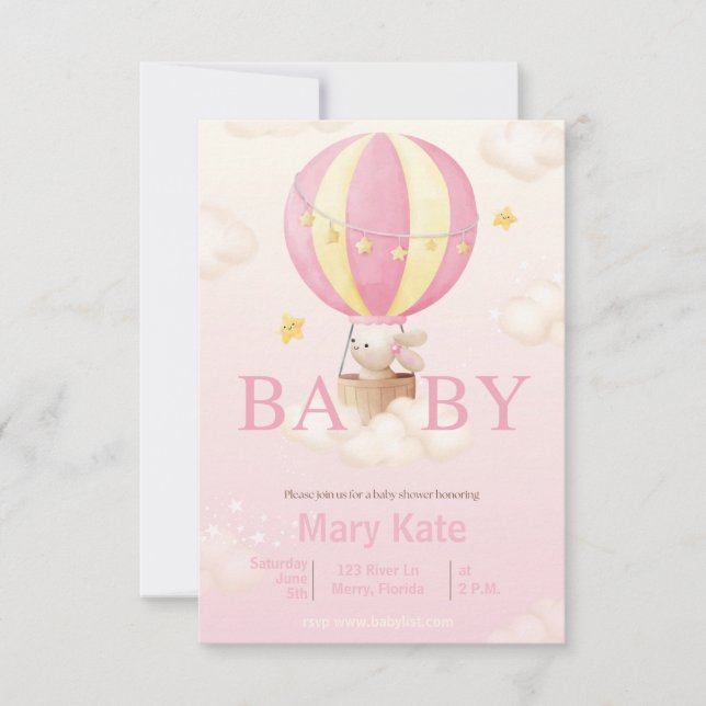 Invitation Baby shower Bunny rose (Devant)