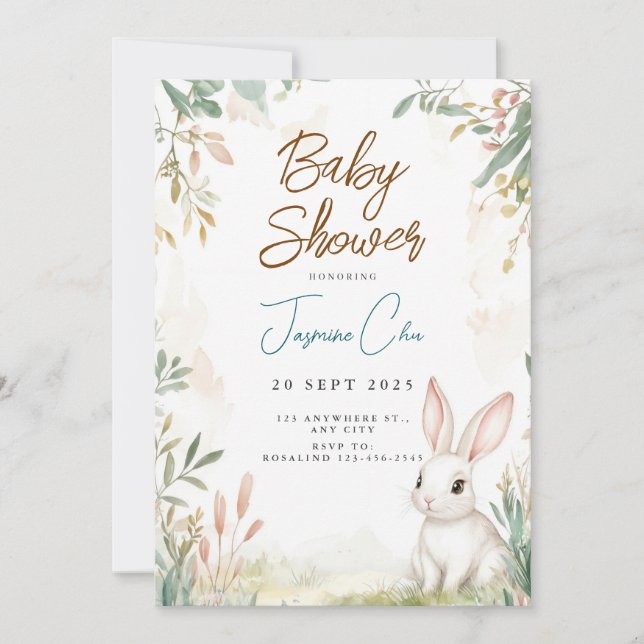 Invitation Baby shower Bunny Woodland (Devant)