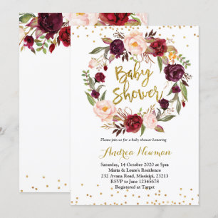 Invitation baby shower burgundy marsala
