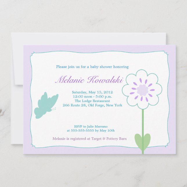 Invitation Baby shower Butterfly Garden 5x7 (Devant)