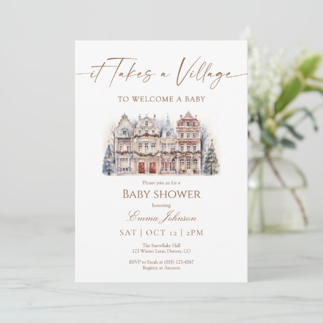 Invitation Baby shower "Ça prend un village" (Debout devant)