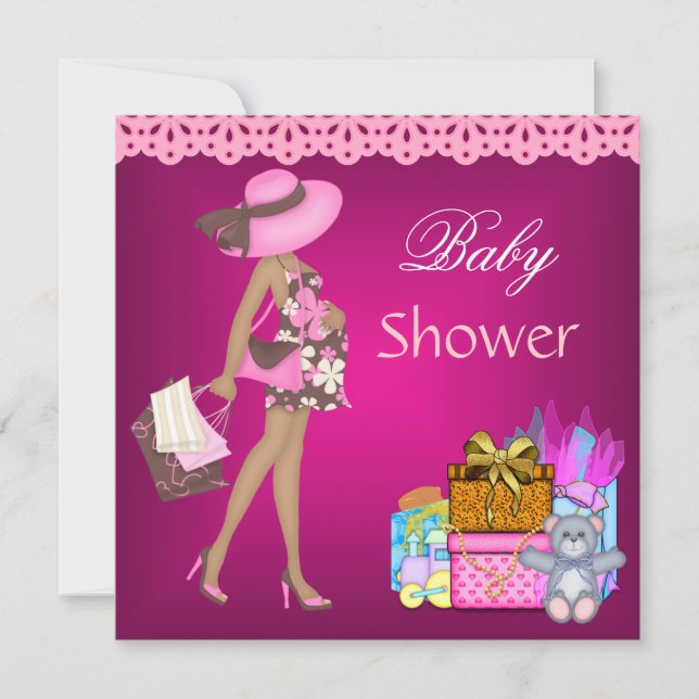 Invitation baby shower Cadeaux roses Ours 3 (Devant)