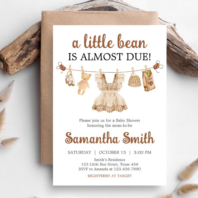 Invitation Baby-Shower Café (Coffee Little Bean Clothesline Baby Shower Invitation)