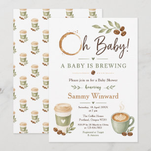 Invitation Baby Shower Café Thème Vert Sauge