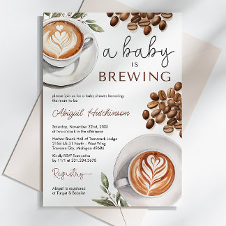 Invitation Baby shower café - un bébé est en train de brasser