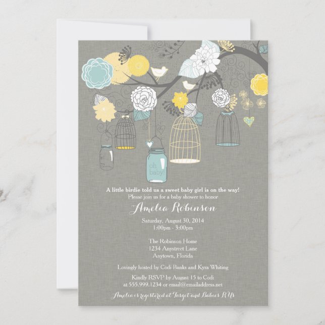 Invitation baby shower - Cages et jarres à pendre (Devant)