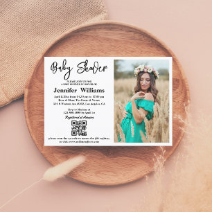 Invitation baby shower calligraphie photo qr code chic