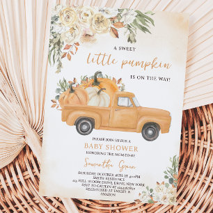 Invitation Baby Shower camion de citrouille neutre en genre