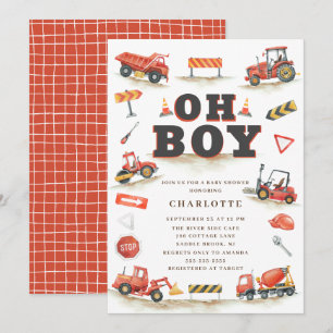 Invitation Baby shower Camion de construction Roug