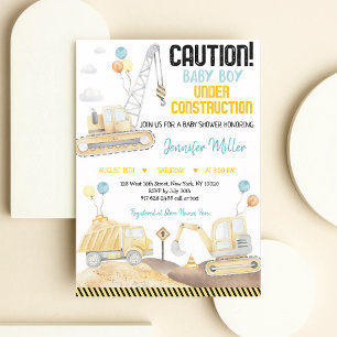 Invitation Baby Shower Camions de Construction Aquarelle