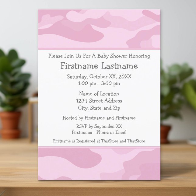 Invitation Baby shower Camo ou fête - rose clair (Custom Invitation with Download Option)