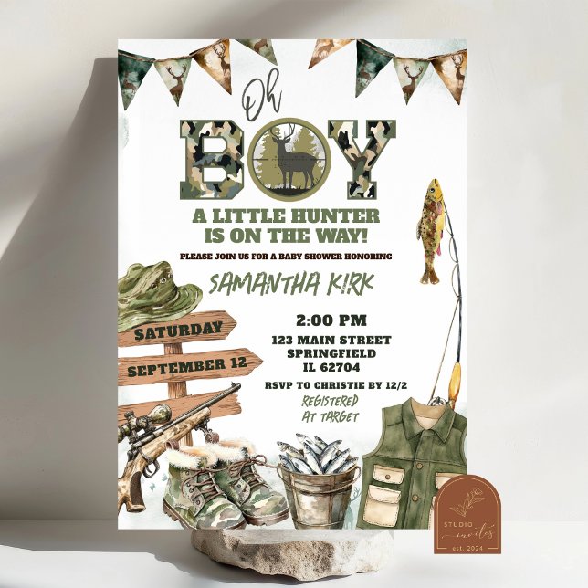 Invitation Baby Shower Camouflage Chasse et Pêche (Créateur téléchargé)