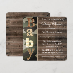 Invitation Baby shower Camouflage rustique
