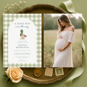 Invitation Baby Shower Canard Colvert Gingham Phot