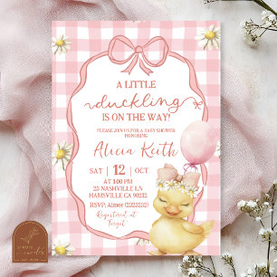 Invitation Baby Shower Canard Jaune Fleur Gingham Rose